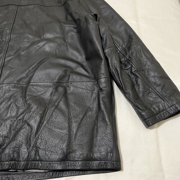 Linea Uomo Black Leather Flight Bomber Jacket Coat Mens XXL Full-Zip Lined - Picture 13 of 14